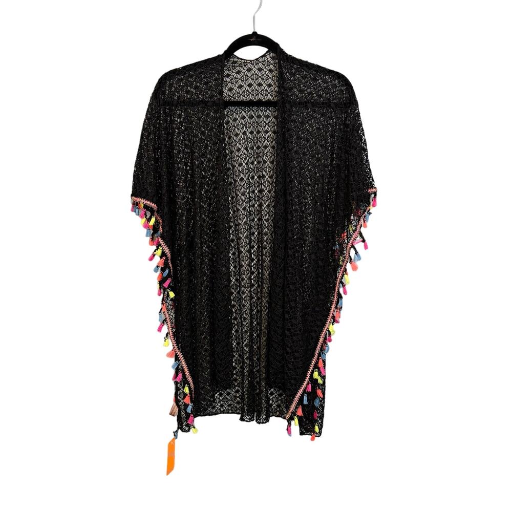 LOF Love of Fashion Swimwear Cover Up Tassel Black Crochet Beach Vacation OS NWT